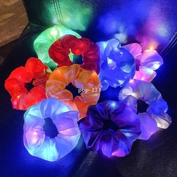 

luminous scrunchies led hairband ponytail holder headwear women girls elastic satin silky scrunchy tie rope hair accessories g21901, Slivery;white
