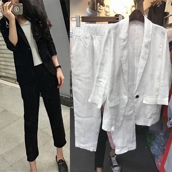 

large size women's fashion casual suit two-piece summer clothing matching sets pant two piece pants, White