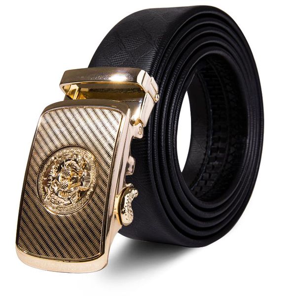 

belts 3-d print gold buckle belt for men cowhide tiger automatic ratchet waist strap black no holes gift jeans pants, Black;brown