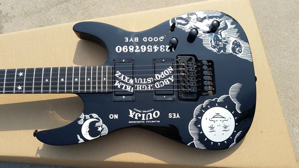 Lua e solimagem do sol no corpo ébano madeira fingerboard vinho preto cor elétrica guitarra china personalizado loja feita de alta qualidade