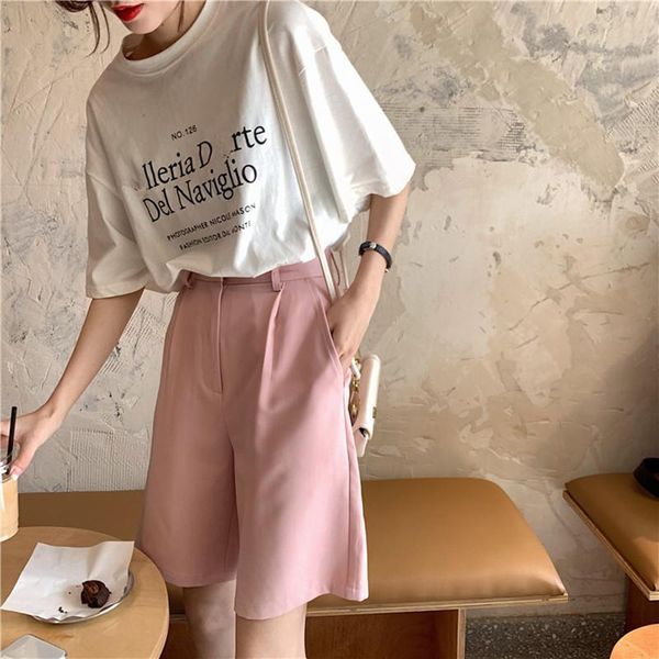 

women's shorts women loose fashion high waist casual half- length sashes belted pockets 2021 spring summer colorful, White;black