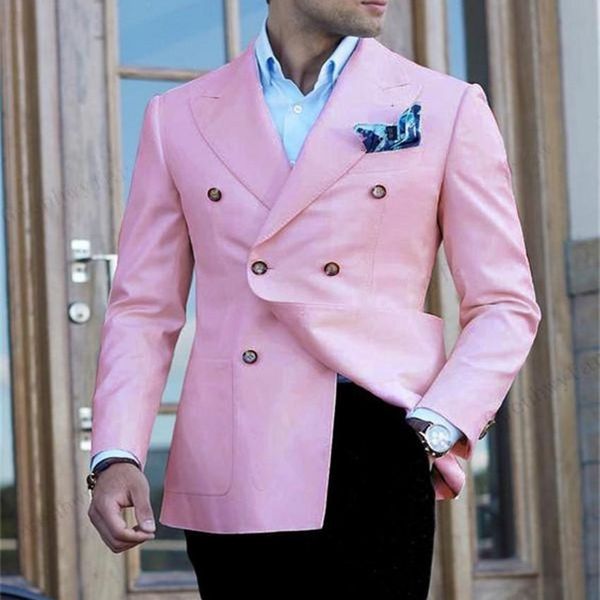 

men's suits & blazers pink jacket black pants double breasted smoking wedding groom men blazer male suit slim fit two parts (jaquette +, White;black