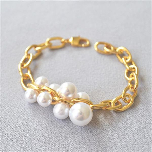 

charm bracelets warm pearl stitching cold wind coarse chain bracelet, Golden;silver