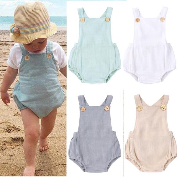 

rompers cotton linen baby romper born infant boy girl sleeveless jumpsuit cross bib sunsuit summer baby's clothes for 0-24months, Blue