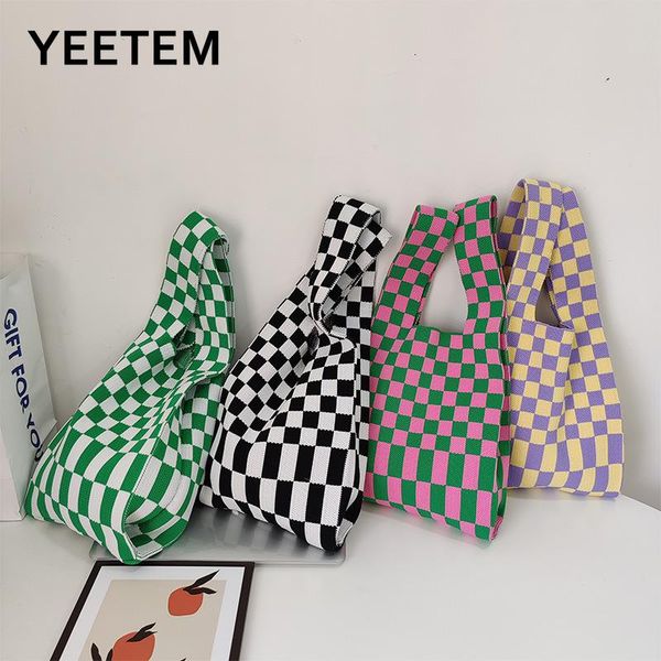 

evening bags women's shoulder woven bag black and white clutch korea ins niche design knitted checkerboard