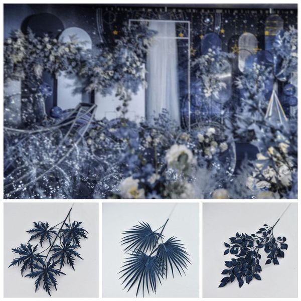 Flores Artificiais Decoração Do Casamento Escuro Azul Série Azul Vários Estilos Samambaia Grama Flor Row Row Road Road Centerpieces Ornamento