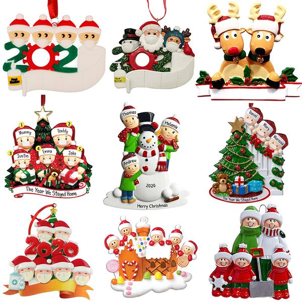 Novo Natal Personalizado Ornamentos Sobrevivor Quarentine Família 2 3 4 5 6 Máscara de Boneco de Boneco de Neve Sanitizado Xmas Decorando Brinquedos Pingente Criativo