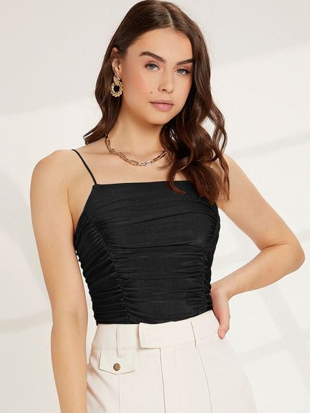 

solid ruched slim cami 00nh#, White