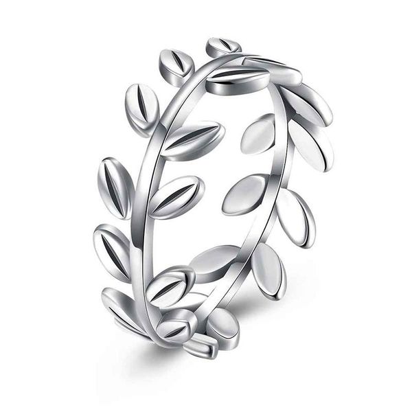 

olive leaf rings 925 sterling silver women simple style stackable ring party wedding gift fashion s925 jewelry cluster, Golden;silver