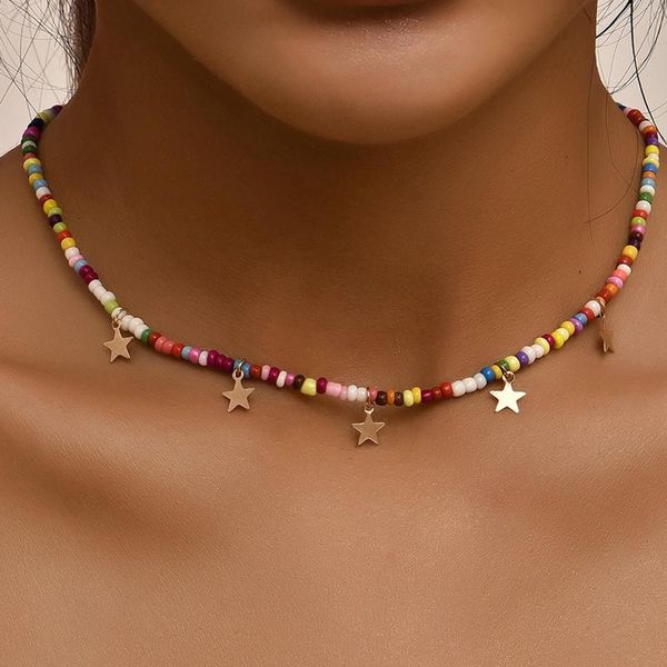 

chokers bohemian rice bead necklace for womens simple short choker clavicle chain personality fashion green/colorful jewelry accessories, Golden;silver