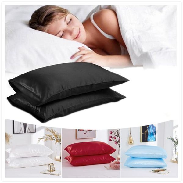 

pillow case solid color silk satin bedding pillowcase smooth home coussin travesseiro cases cushion cover funda almohada