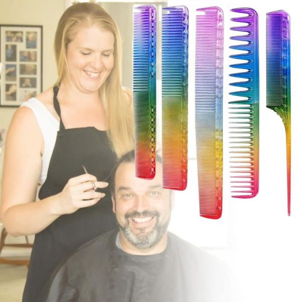 

hair brushes 5 pcs set haircut hairdresser comb heat resistant colorful transparent rainbow hairdressing salon cutting, Silver