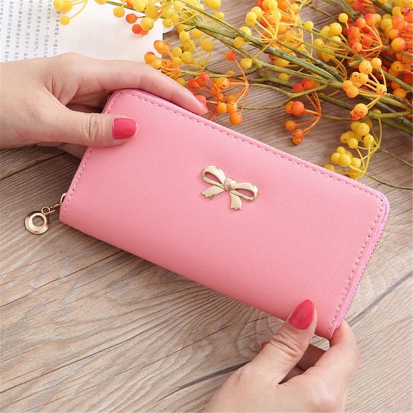 

wallets purse phone card holder bag ladies cute bowknot women long wallet portable clutch, Red;black