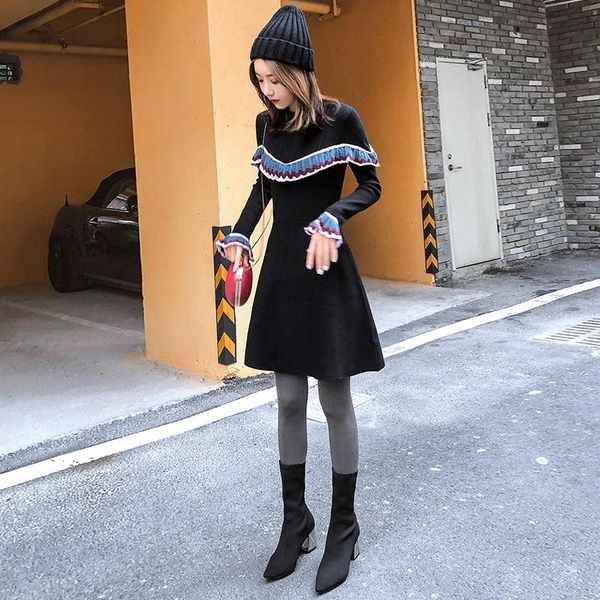 

casual dresses autumn long sleeve knit dress little autumn/winter 2021 temperament sweater in the spring and, Black;gray
