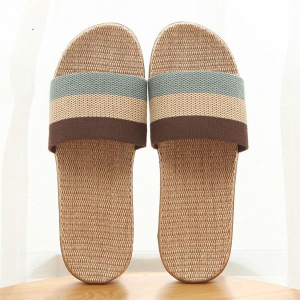 

slippers summer home flax indoor floor shoes cross belt silent sweat for women sandals slip on couple, Black