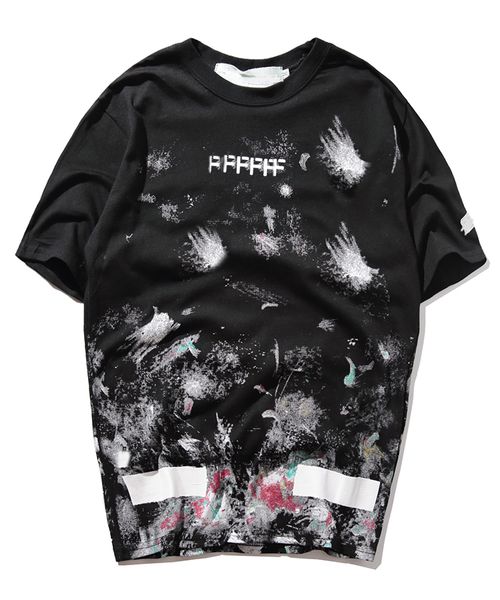 

high-quality off mens t shirt short-sleeved fireworks starry sky graffiti ow men and women the same loose round neck t-shirt half-sleeved ti, White;black