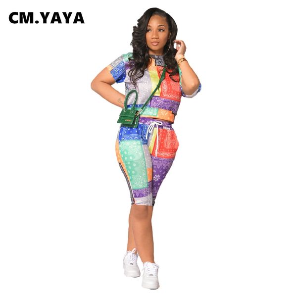 

women pants set print short sleeve o-ne pullover t-shirts dstring elastic knee-length pants 2 piece set summer 2021by air, White