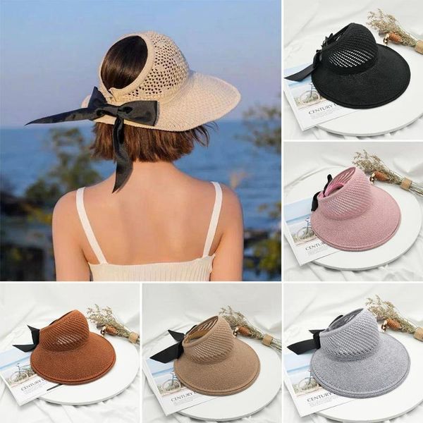 

outdoor summer female sun hats big brim classic bowknot hat cap for women foldable casual fashion uv straw protected be e2d4, Black;white