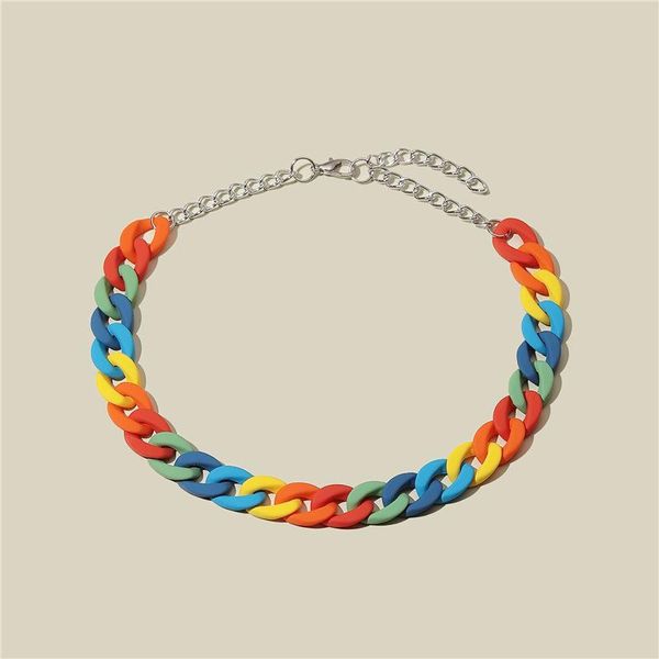 

chokers ladies exaggerated all-match necklace, female acrylic rainbow color chain resin punk style fashion simple jewelry, Golden;silver