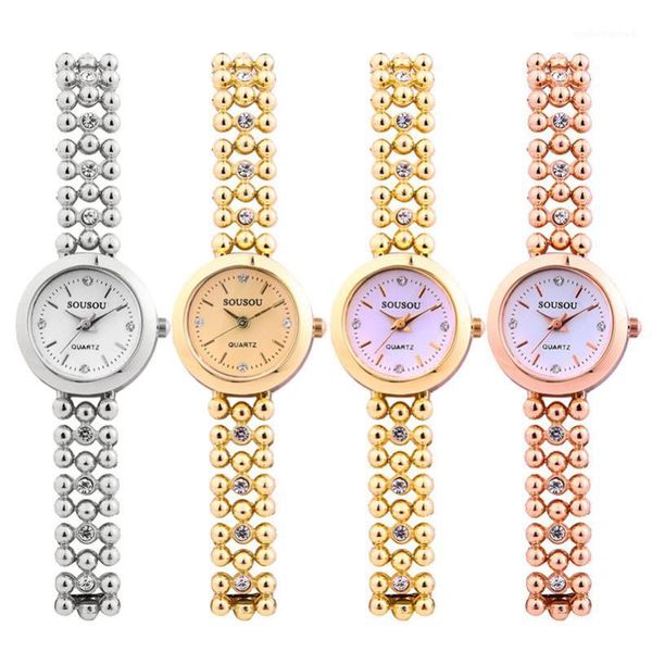 

wristwatches crystal women casual watches simple quartz wristwatch rhinestone bead belt ladies watch bracelet gift relogio feminino /c, Slivery;brown