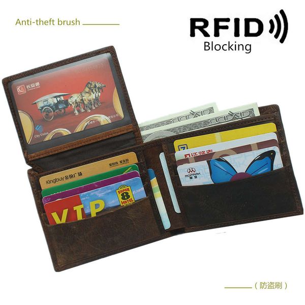 

the wallet shijiangxin oil rfid magnetic men's wallet multifunctional short crazy horse leather wallet, Black