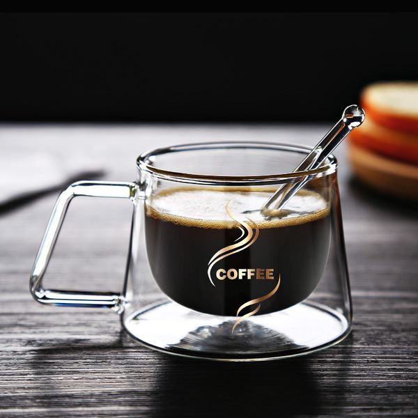 Tasse Wärmedämmung Tee Milch Kaffeetassen Tisch Heißer Becher Trinkgefäße Kreative Doppelschichten Glas Hohe Qualität Office Home
