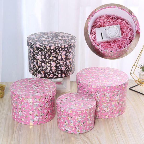 

small round portable gift box flowers biscuit packaging pastoral floral/gold-plated marble wrap