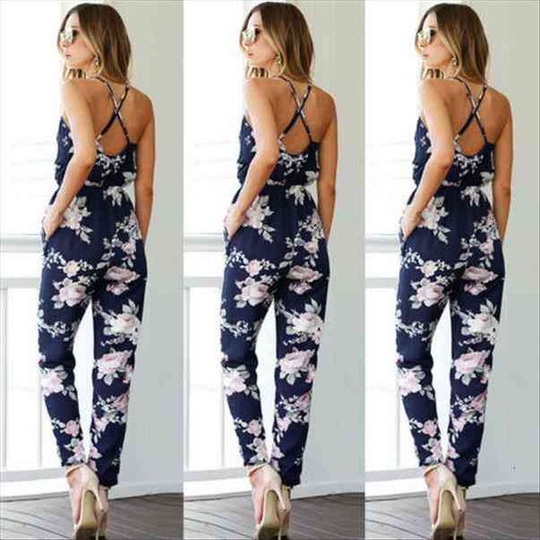 

playsuit party v neck floral womens jumpsuits bandge high waist long trousers pants clubwear summer, Black;white