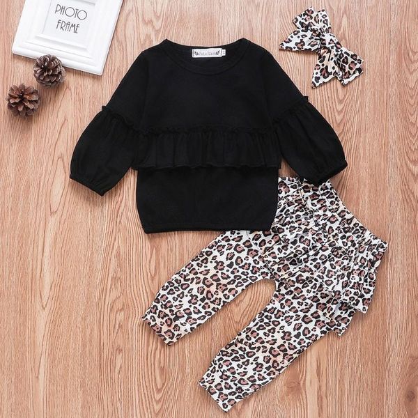 

Clothing Sets 40# Toddler Baby Girl Children's Solid Color Printed Long-sleeved Romper Top + Leopard Print Trousers Headband Suit, White