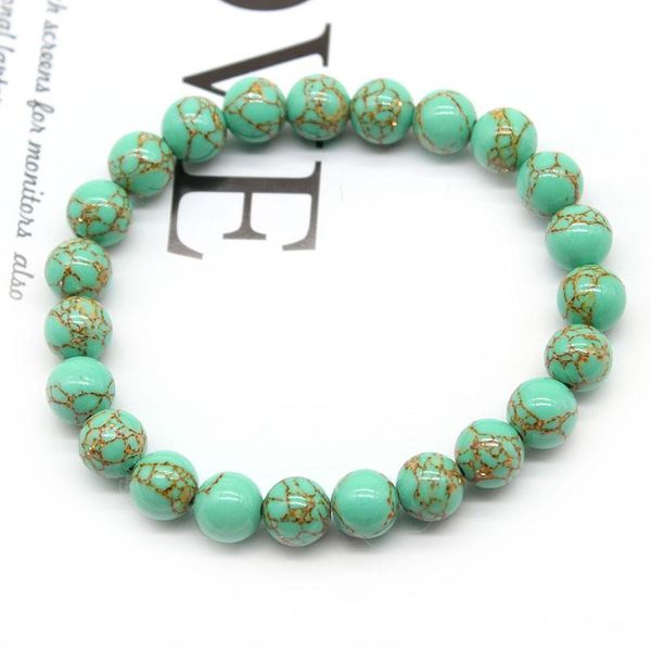 

beaded, strands natural turquoises stone green golden stripes bracelet flexible charms beaded yoga for women, Black