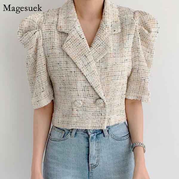 

women's jackets vintage puff short sleeve woman jacket suit collar summer autumn plaid coats women style feminine coat 15497, Black;brown