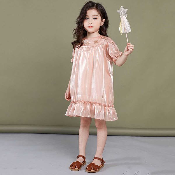 

summer kids boutique clothes korean girls princess dresses children golden stars tulle dress toddler birthday eid clothing 210615, Red;yellow