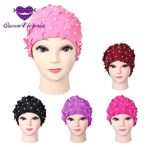 

nylon plus size design flowers women swimming cap 5 colours sports pool lovely beautiful hat elastictry caps