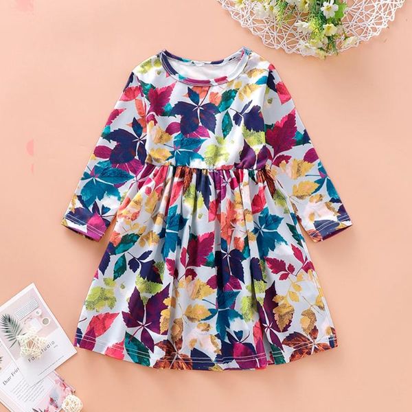

girl's dresses dress girl kids children clothing cotton colorful floral printed casual o-neck princess long sleeve girls, Red;yellow