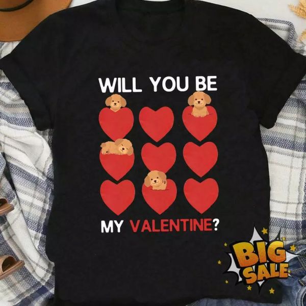 

will you be my valentine cute dog lover black t-shirt, White;black