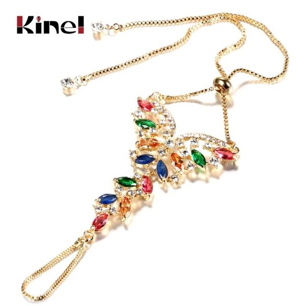 

link, chain kinel luxury jewellery fashion gold plating colorful zircon bracelet for women vintage wedding jewelry party crystal gift, Black