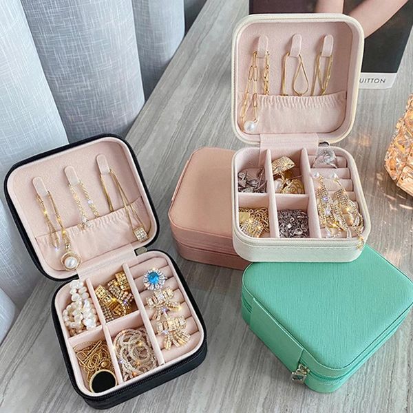 

jewelry pouches, bags pu organizer display travel case boxes portable box storage earring holder gifts, Pink;blue
