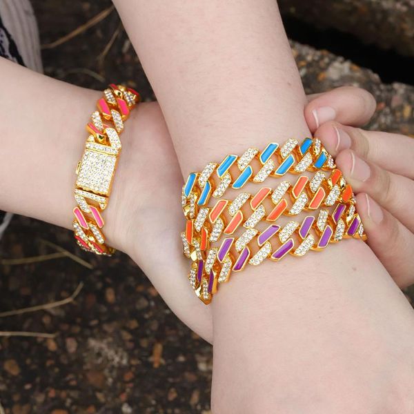 

link, chain iced out bracelet hip hop bling rainbow neon enamel 7 color charm for women jewelry 2021 fashion summer, Black