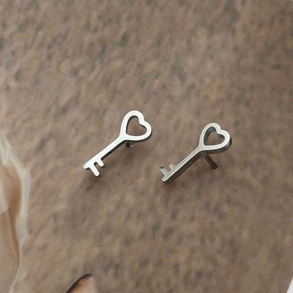 

10pairs/lot simple heart key stainless steel earrings studs minimalist earring korean fashion ear jewelry for women men kids birthday gift, Golden;silver