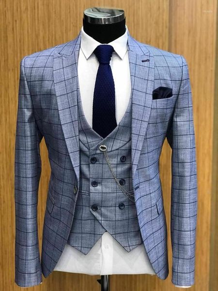

men's suits & blazers ( jackets+vest+pants ) custom made groom wedding dress blue plaid formal set men fashion casual business suit thr, White;black