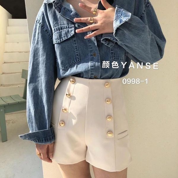 

women's shorts black women double-breasted casual high waist a-line wide leg apricot female 2021 spring summer suit short, White;black