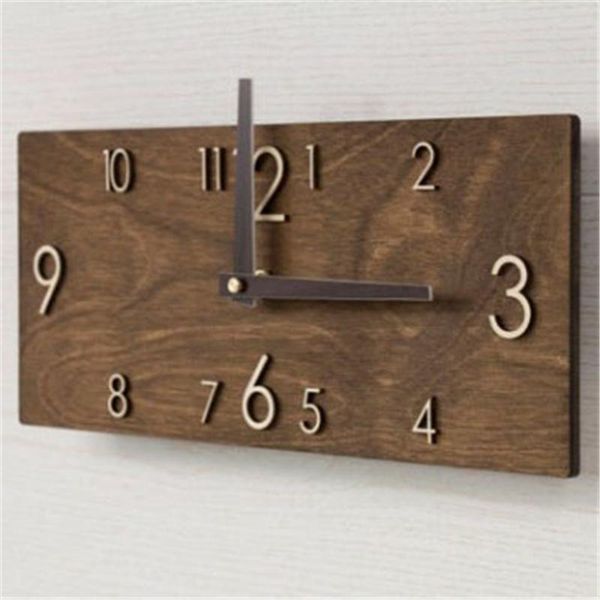 

wall clocks 3d big wooden hanging rectangular household living room bedroom vintage art decoration office retro wood clock