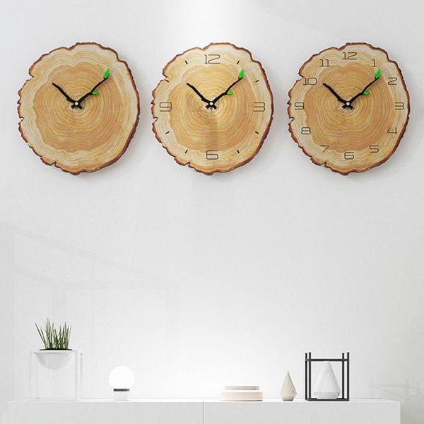 

wall clocks 12inch vintage wooden clock cafe office home kitchen silent timepiece decor quartz movement annual ring design