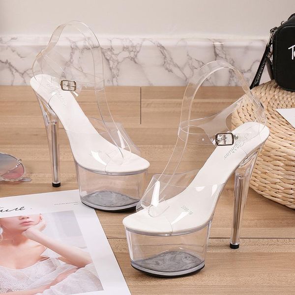 

walking show stripper heels clear shoes woman platforms high sandals women big yard fish mouth 2021 crystal dress, Black