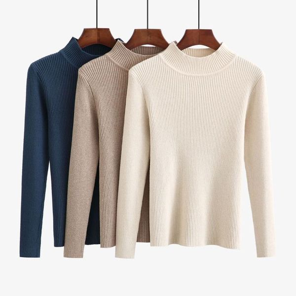 

women's sweaters autumn and winter half turtleneck knitwear pullover sweater stretch slimming thickened, White;black