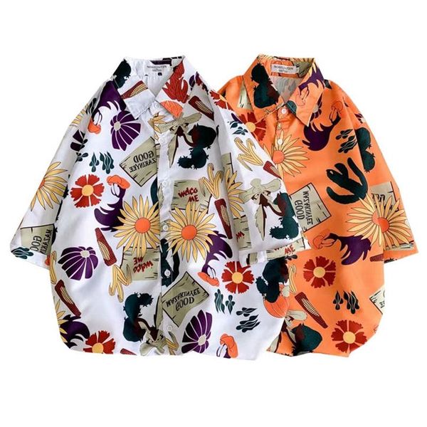 

fashion mens short sleeve hawaiian shirt fast drying plus size asian -3xl summer casual sunflower beach shirts for men men's, White;black