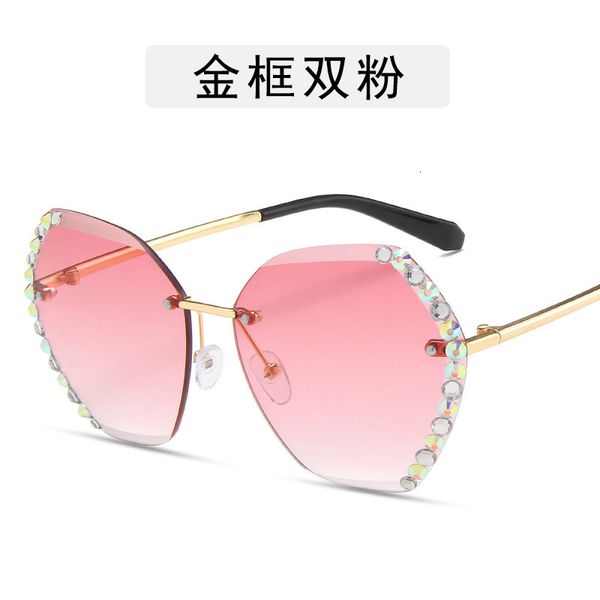 

summer sunglasses pink women purple gray shades personality diamond-inset rimless fashion gradient sun glasses trends lady girls men, White;black