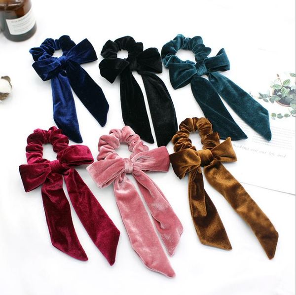 Velvet Hairband Bowknot Menina Cabelo Scrunchies Scarf Elastic Hair Bands Bow laços Corda Titular De Cabelo Acessórios 6 Cores DW5456