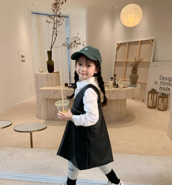

girl's dresses 2021 style girls pu leather dress fashion winter cotton 2-8 years qa334, Red;yellow