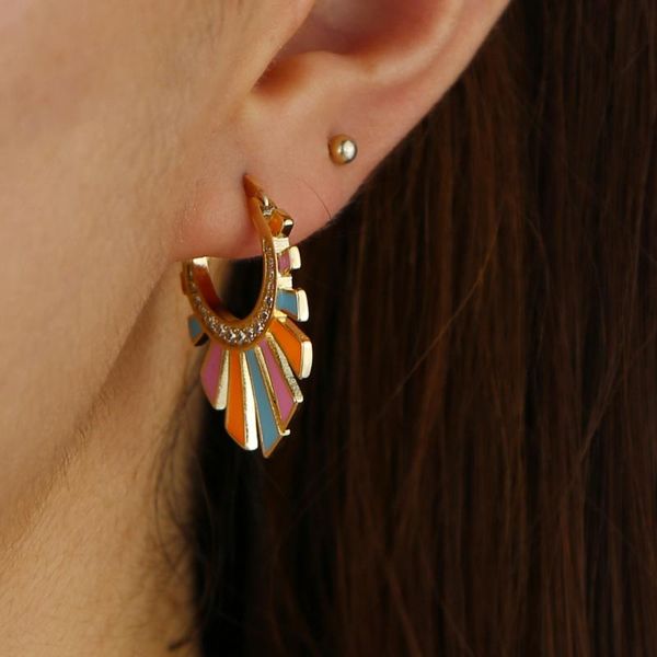 

tiny candy sweet enamel neon colors spike earrings for women rainbow jewelry with wholesale gold color hoop & huggie, Golden;silver